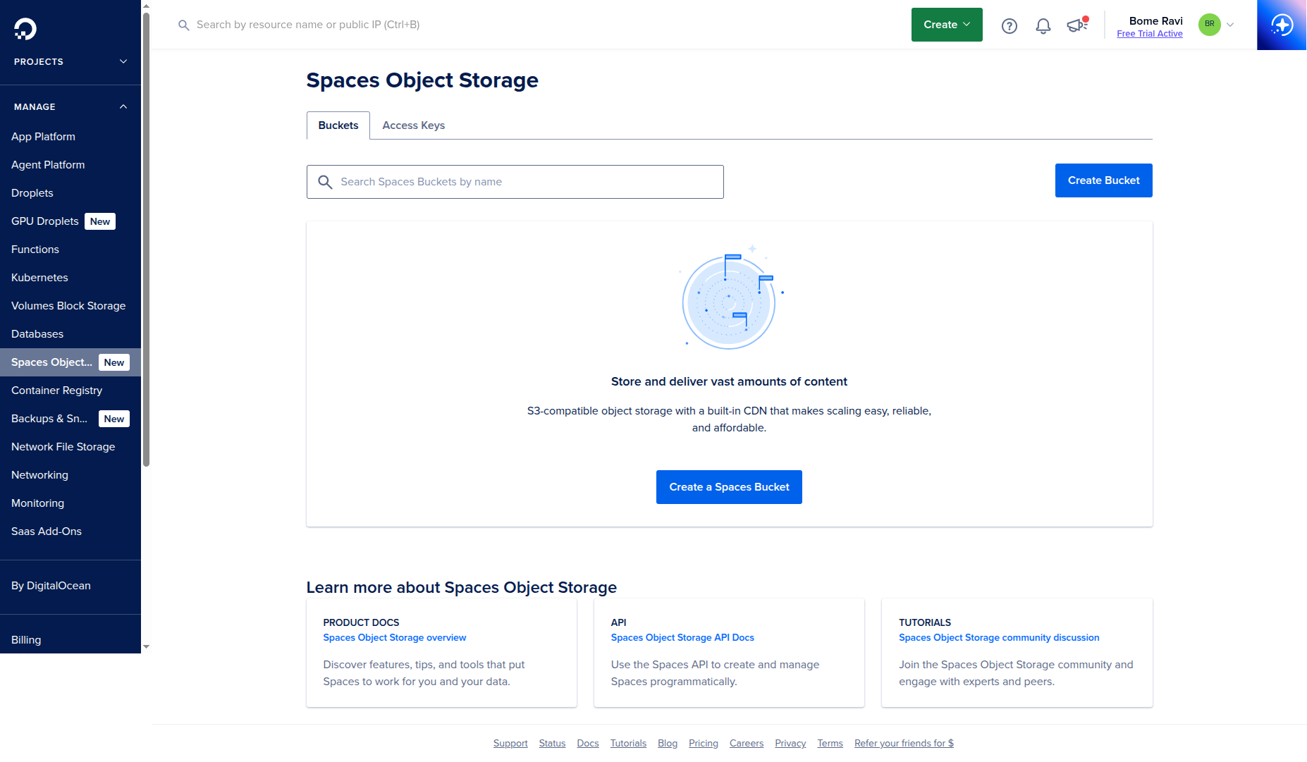 Step 1 - Spaces bucket list page
