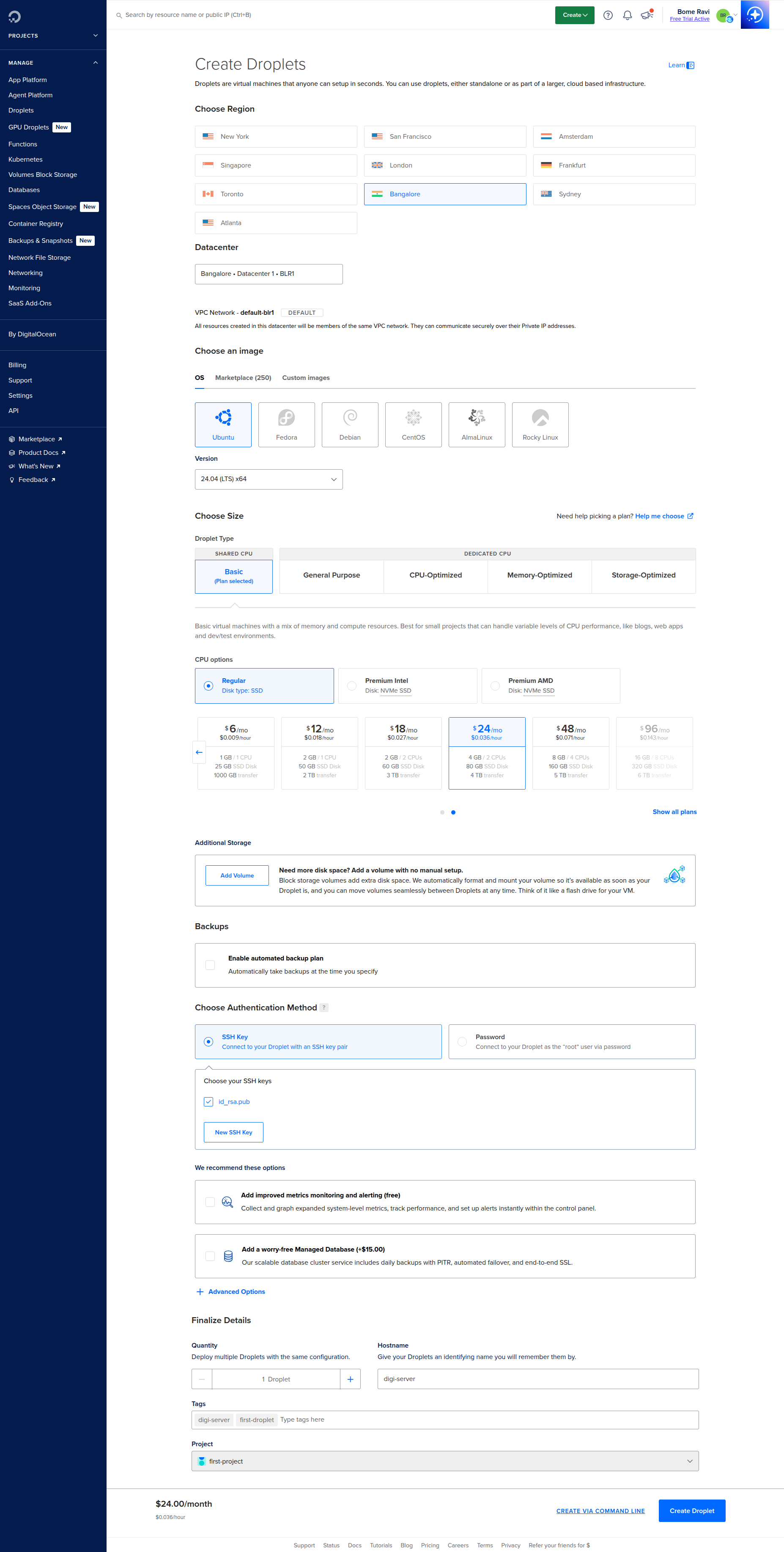 Step 2 - Configure and create Droplet