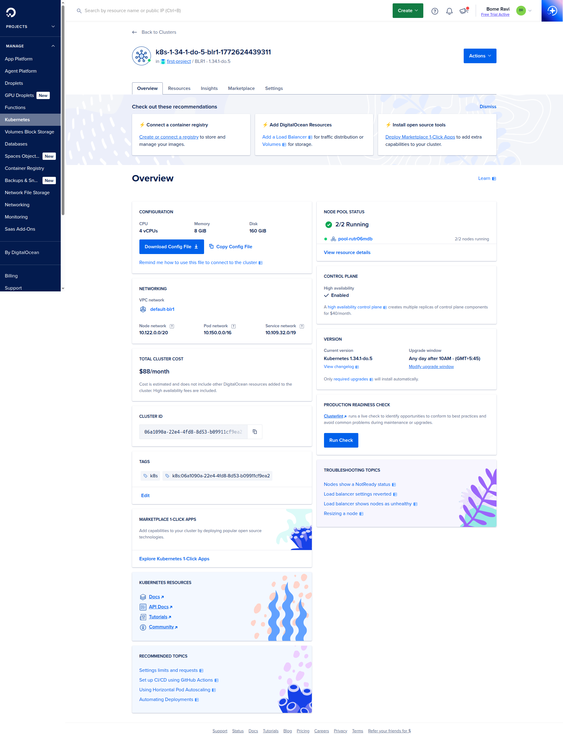 Step 7 - Final cluster detail page