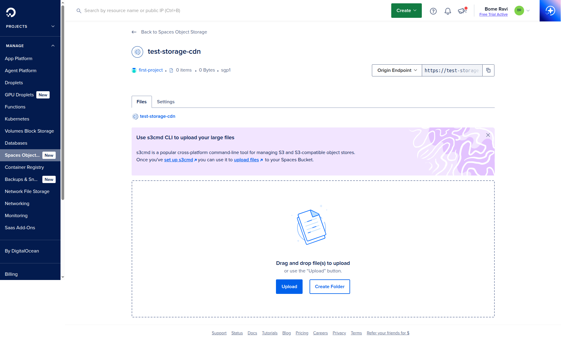 Step 7 - Bucket file upload page